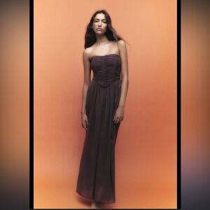 ZARA Silk Corset Style Dress Brown Size Small NEW WITH TAGS